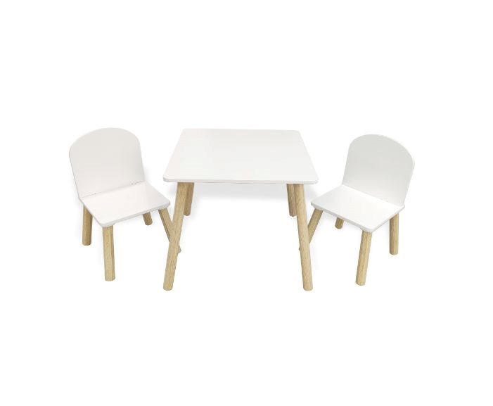 סט שולחן + 2 כיסאות עץ לבן