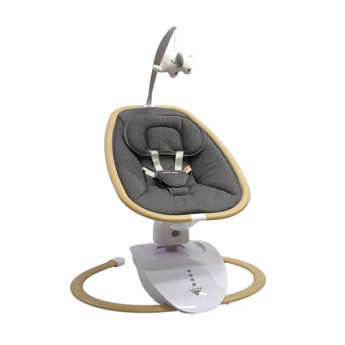 נדנדה חשמלית רב כיוונית 3D לתינוק עם מצבי שכיבה ושלט רחוק - דמוי עץ / אפור בייבי סייף BabySafe