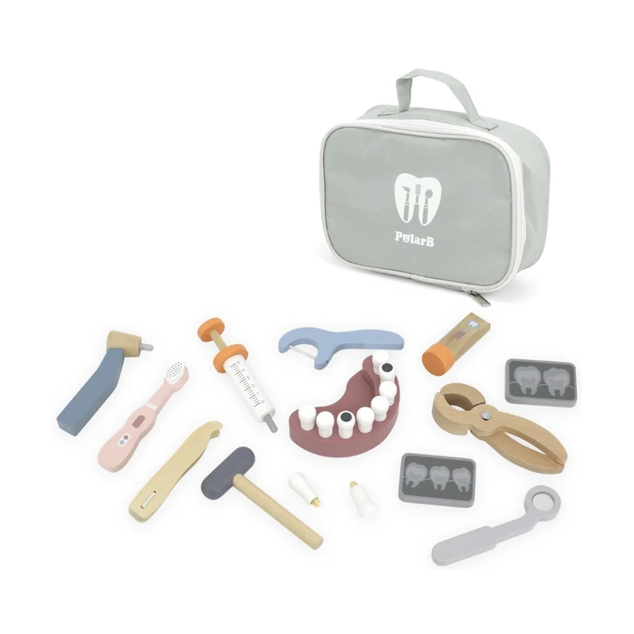 ערכת משחק רופא שיניים מעוצב עם 14 אביזרים מעץ מלא למשחקי דמיון PolarB