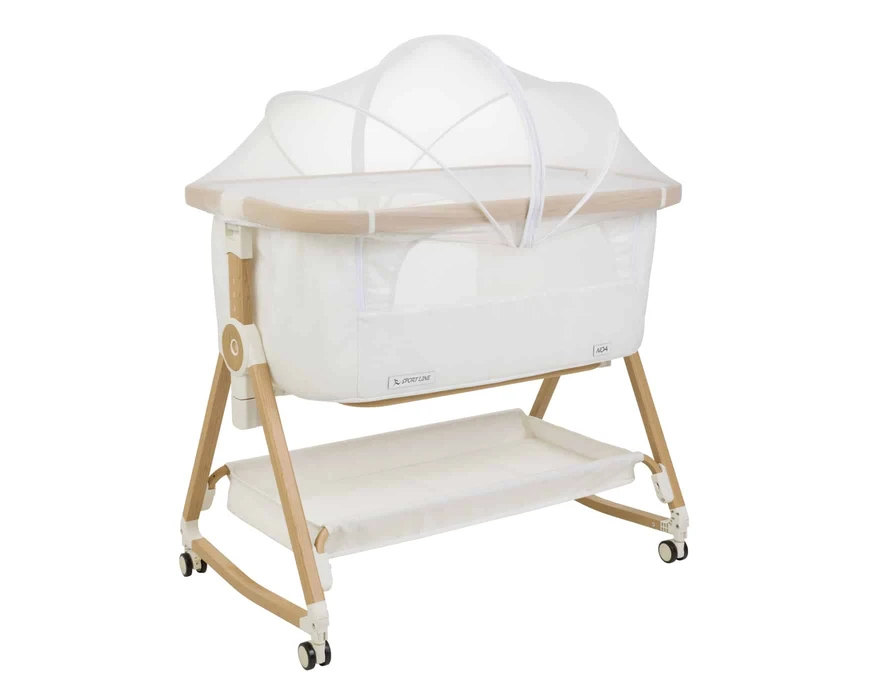 עריסה נצמדת למיטה ספורט ליין נועה בד לבן / שלד עץ – Sport Line