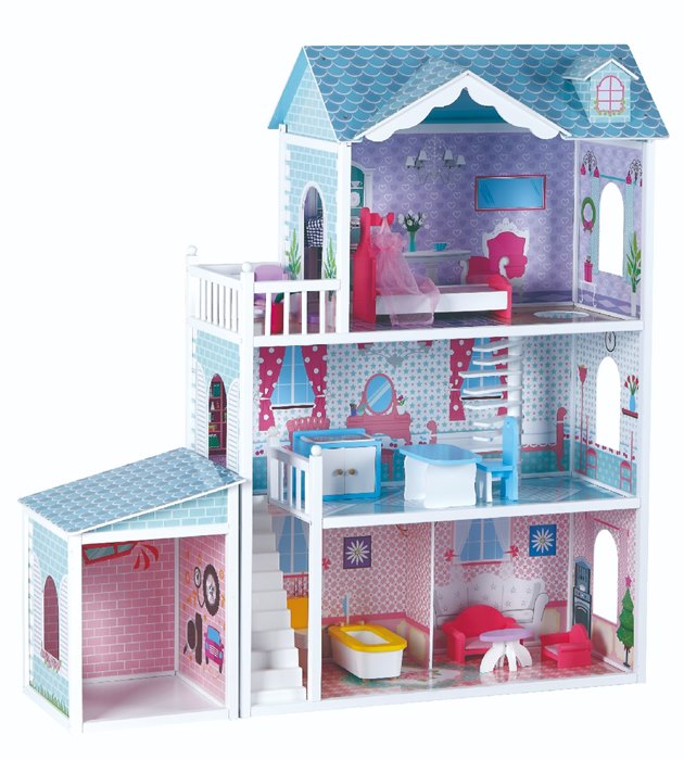 בית בובות ענק 3 קומות מעץ כולל 13 פרטי ריהוט