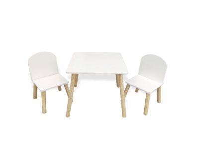 סט שולחן + 2 כיסאות עץ לבן