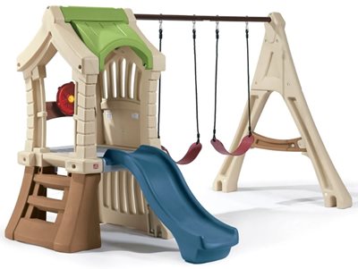 מתקן חצר לילדים מועדון עם מגלשה, 2 נדנדות, הגה ופינת מסתור STEP2