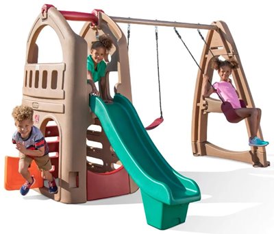 מתקן חצר עם מגלשה 2 קומות משחק ו 2 נדנדות STEP2