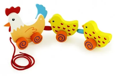 משחק משיכה לעידוד זחילה מעץ - תרנגול וזוג אפרוחים ויגה.