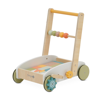 הליכון עגלת קוביות מעץ דייניז – ‏‏‏‏Dainy’s Wooden Baby Walker with Blocks