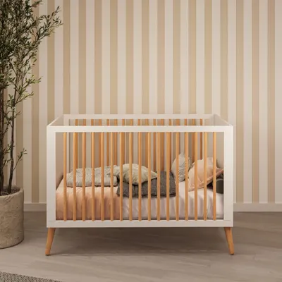 מיטה סביון לבן שילוב עץ בוק- שניר