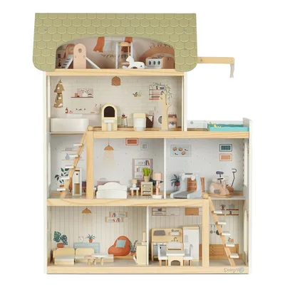 בית בובות מאובזר וילה אורבנית מעץ דייניז – Dainy’s Wooden Urban Villa Doll House