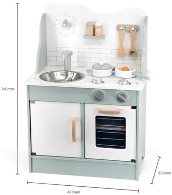 מטבח לילדים עם תנור כיור כיריים ארון ו-8 אביזרים - אפור PolarB