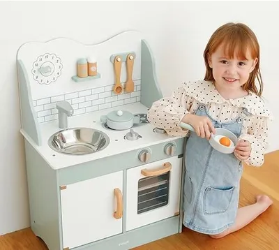 מטבח לילדים עם תנור כיור כיריים ארון ו-8 אביזרים - אפור PolarB