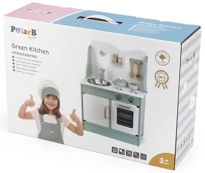 מטבח לילדים עם תנור כיור כיריים ארון ו-8 אביזרים - אפור PolarB