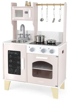 מטבח השף הקטן לילדים עשוי עץ מלא אורות ואפקטים קוליים תנור כיור כיריים ו 10 אביזרים - ורוד פסטל ויגה PolarB