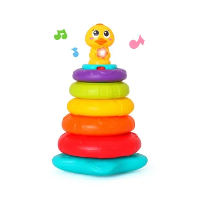 מגדל טבעות ברווז עם קשת וענן הולה טויס – Hola Toys Little Rainbow Duck Stacking Toy