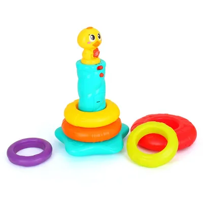 מגדל טבעות ברווז עם קשת וענן הולה טויס – Hola Toys Little Rainbow Duck Stacking Toy