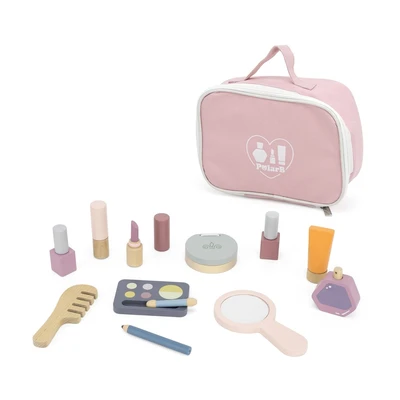 תיק איפור מעוצב עם 12 אביזרים מעץ מלא למשחקי דמיון PolarB