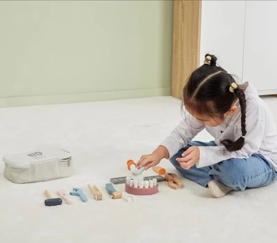 ערכת משחק רופא שיניים מעוצב עם 14 אביזרים מעץ מלא למשחקי דמיון PolarB