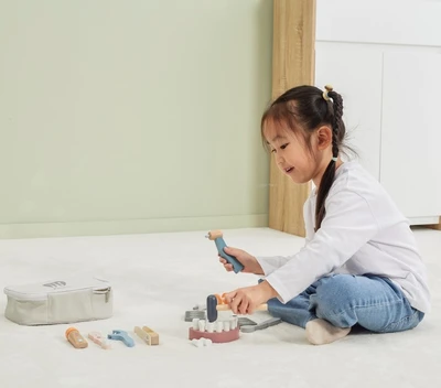 ערכת משחק רופא שיניים מעוצב עם 14 אביזרים מעץ מלא למשחקי דמיון PolarB