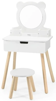 סט שידת איפור מפוארת לילדים עם מגירה, שרפרף ומראה Viga