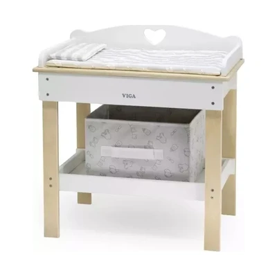 שולחן רחצה והחתלה לבובה מעץ עם אביזרים נוספים ויגה