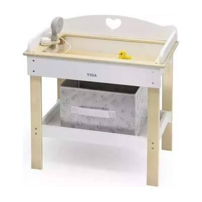 שולחן רחצה והחתלה לבובה מעץ עם אביזרים נוספים ויגה