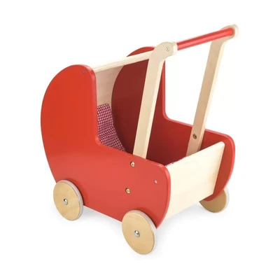 עגלת בובה מעץ עם פסי גומי בגלגלים ויגה