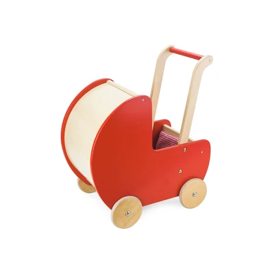 עגלת בובה מעץ עם פסי גומי בגלגלים ויגה