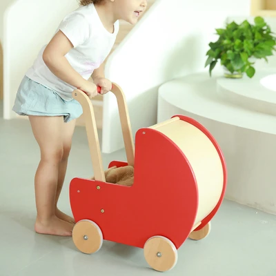 עגלת בובה מעץ עם פסי גומי בגלגלים ויגה