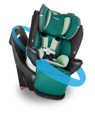 כסא בטיחות מסתובב מלידה ועד 54 קג כולל בדים ללא כימיקלים והארכת רגלים דגם Revolve360 Extend Go Green