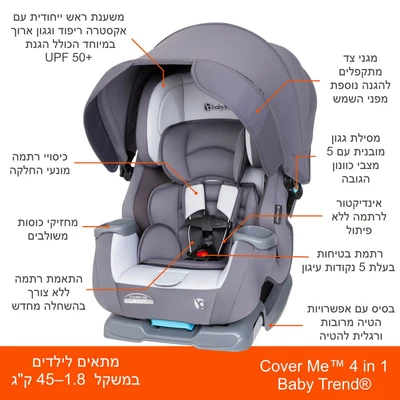 חדש בישראל! מושב בטיחות 4 ב 1 ™Cover Me מבית ®Baby Trend (שחור)
