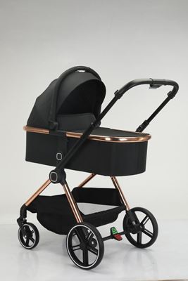 עגלת לונדון icon סל שכיבה וטיולון ריפוד שחור מרכב רוז גולד בייבי מישל Baby Michel